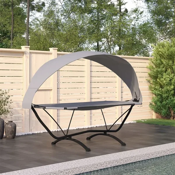 Lit de repos d'extérieur avec auvent Gris Acier et tissu Oxford