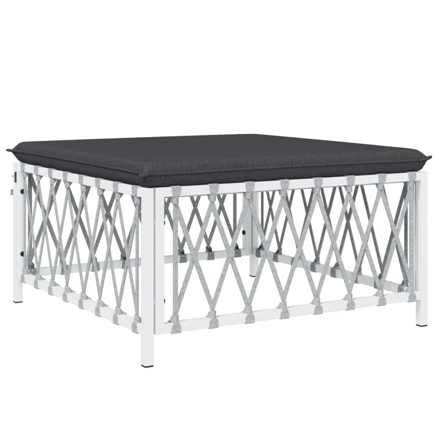 Salon de jardin 8 pcs avec coussins blanc acier - 6