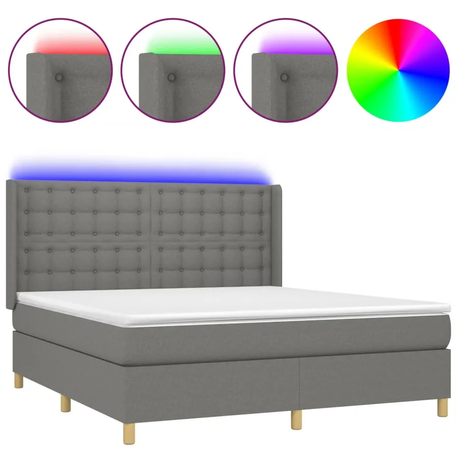 Sommier à lattes de lit matelas LED Gris foncé 180x200 cm Tissu - 2