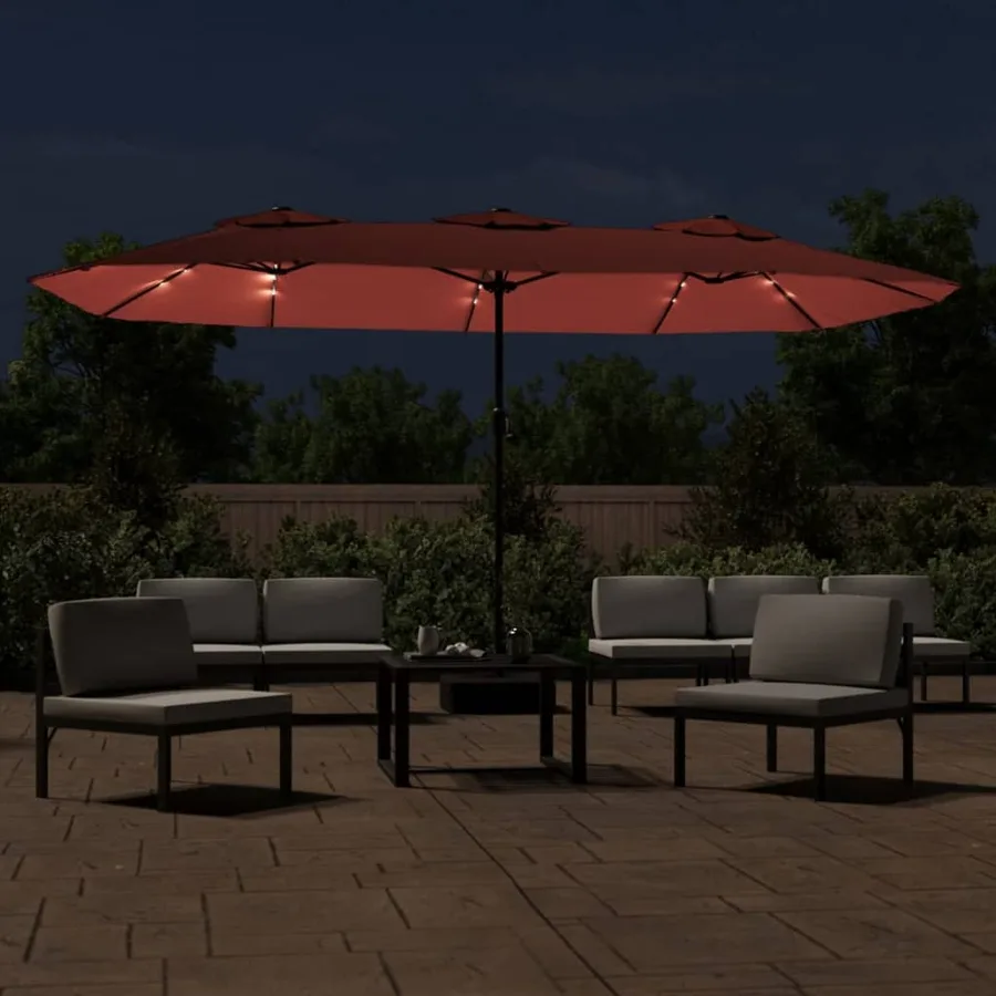 Parasol de jardin à double tête avec LED terre cuite 449x265 cm - 3