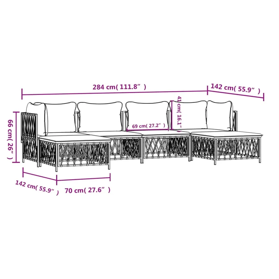 Salon de jardin avec coussins 6 pcs blanc acier - 9