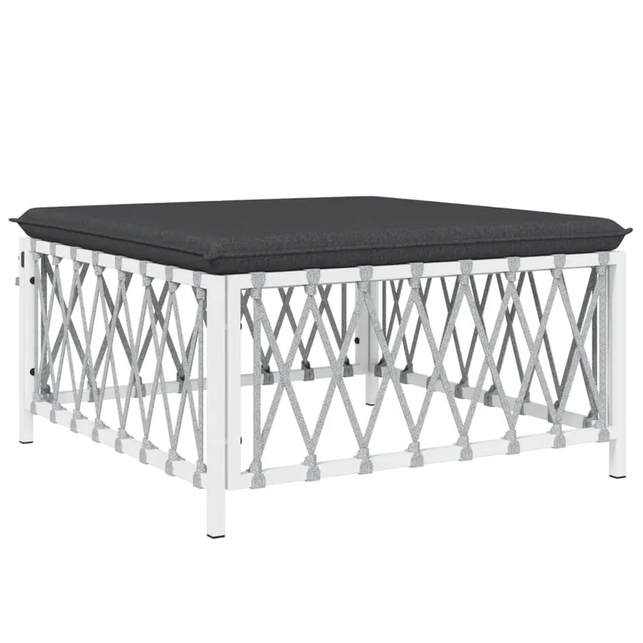 Salon de jardin avec coussins 6 pcs blanc acier - 6