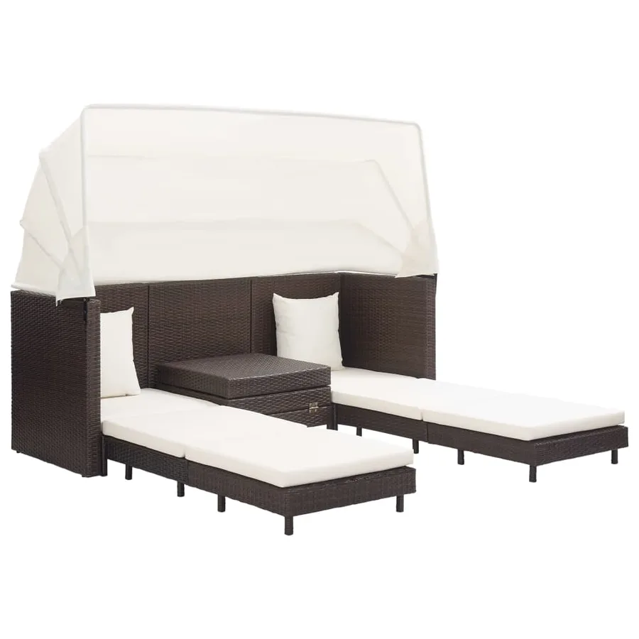 Canapé-lit extensible 3 places avec toit Résine tressée Marron - 2