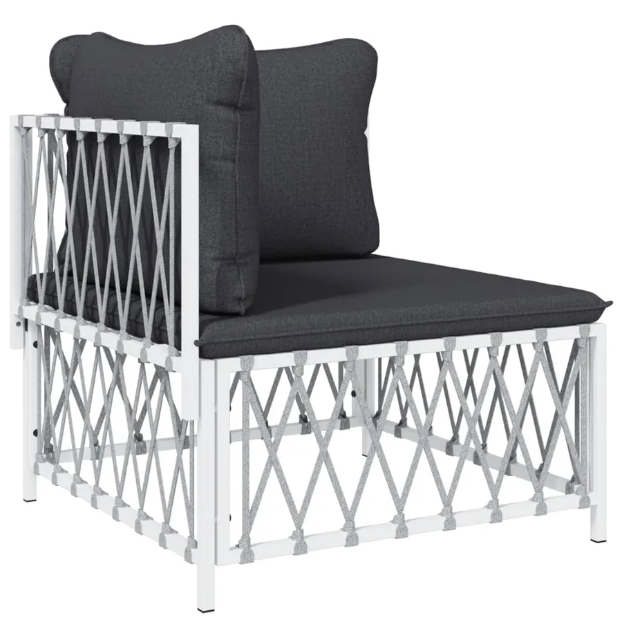 Salon de jardin avec coussins 5 pcs blanc acier - 4
