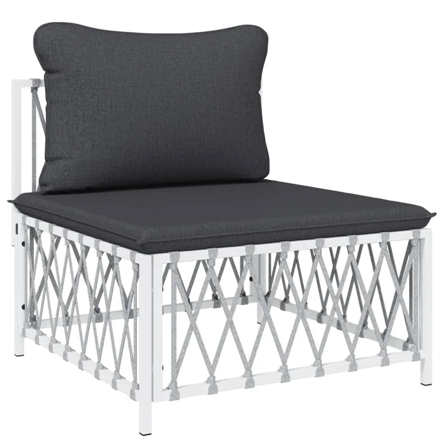 Salon de jardin avec coussins 5 pcs blanc acier - 5