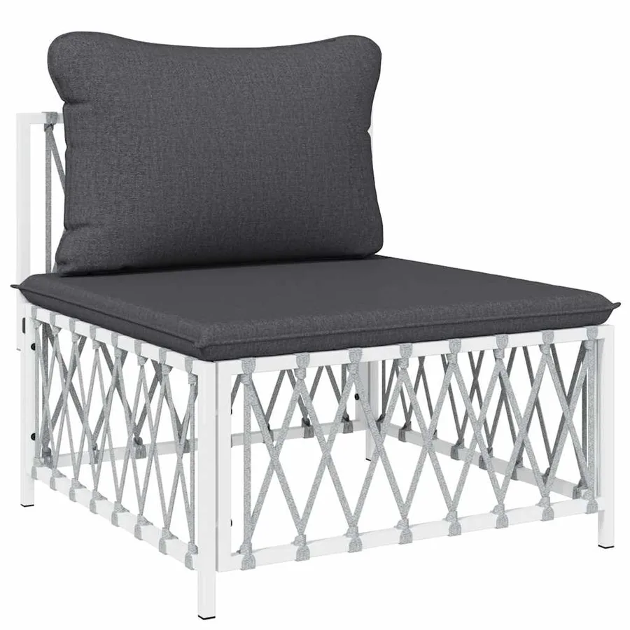 Canapé central de jardin avec coussins blanc tissu tissé - 2