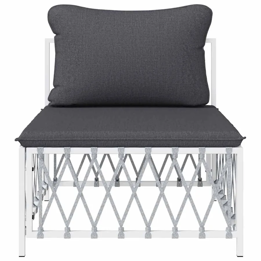 Canapé central de jardin avec coussins blanc tissu tissé - 3