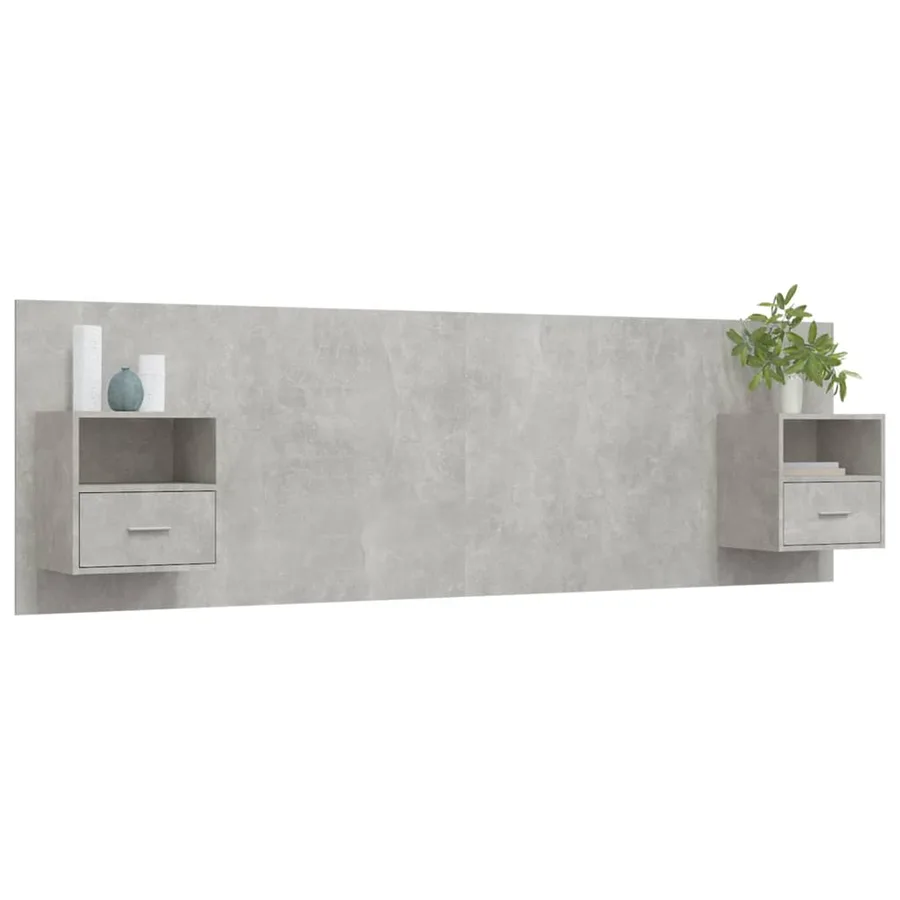 Tête de lit avec armoires Gris béton Bois d'ingénierie - 3