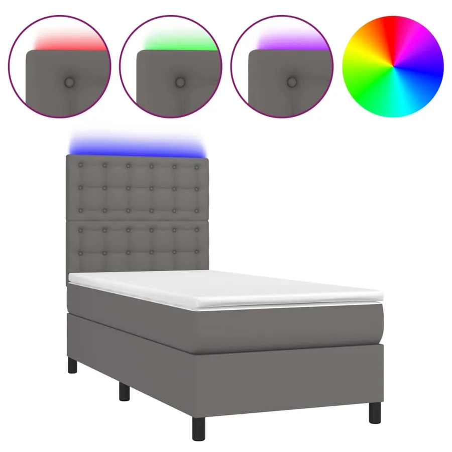 Sommier à lattes de lit avec matelas et LED Gris 90x190 cm - 2