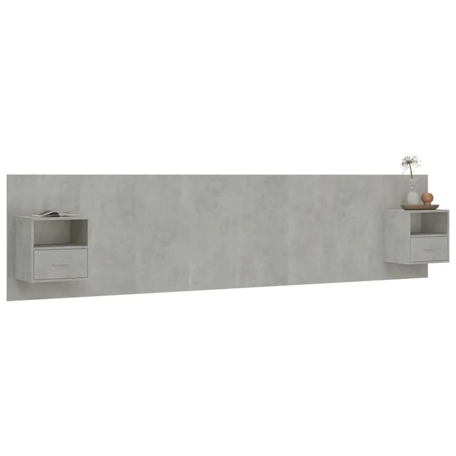 Tête de lit avec armoires Gris béton Bois d'ingénierie - 5