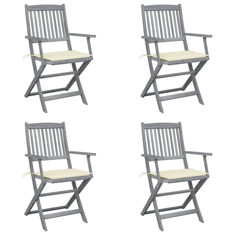 Chaises pliables d'extérieur lot de 4 et coussins Bois d'acacia