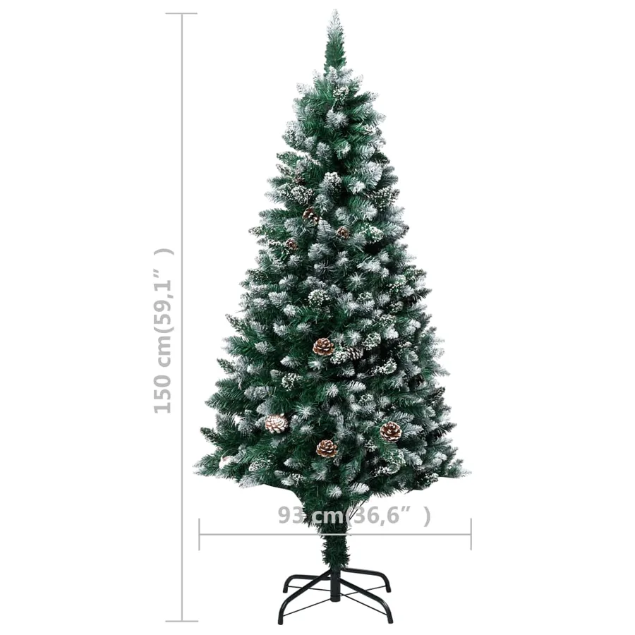 Sapin de Noël avec pommes de pin et neige blanche 150 cm - 7
