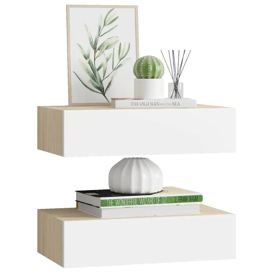 Étagères à tiroir murales 2 pcs Chêne et blanc 40x23,5x10cm MDF - 4