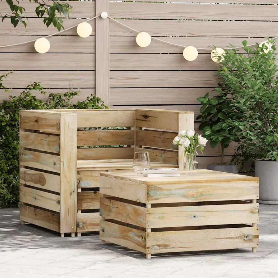 Salon de jardin palette 2 pcs Bois de pin imprégné - 2