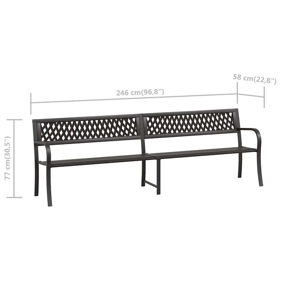 Banc double de jardin 246 cm Noir Acier - 8