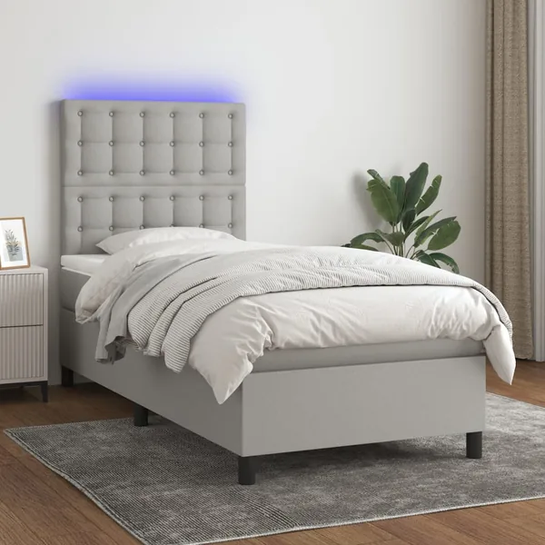 Sommier à lattes de lit avec matelas et LED Gris clair 90x200cm