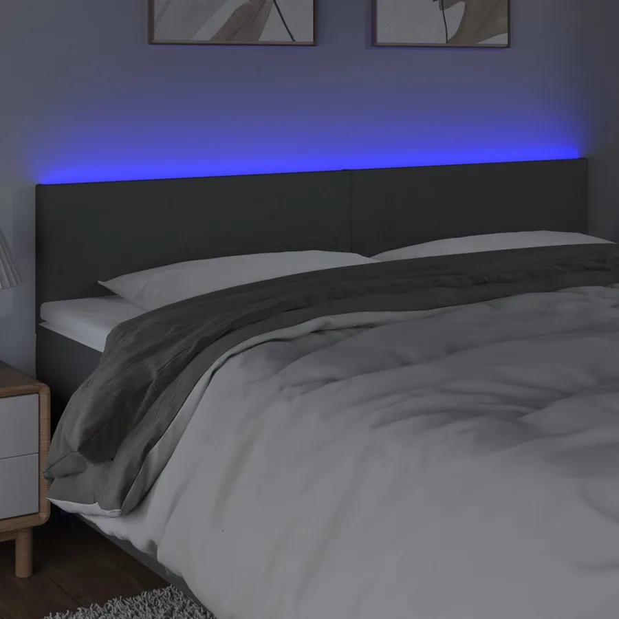Tête de lit à LED Gris foncé 200x5x78/88 cm Tissu - 3