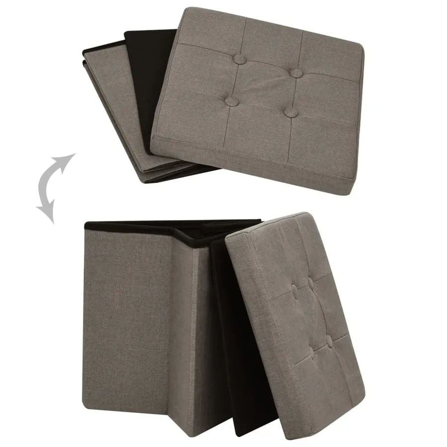 Tabourets de rangement pliables lot de 2 taupe faux lin - 6