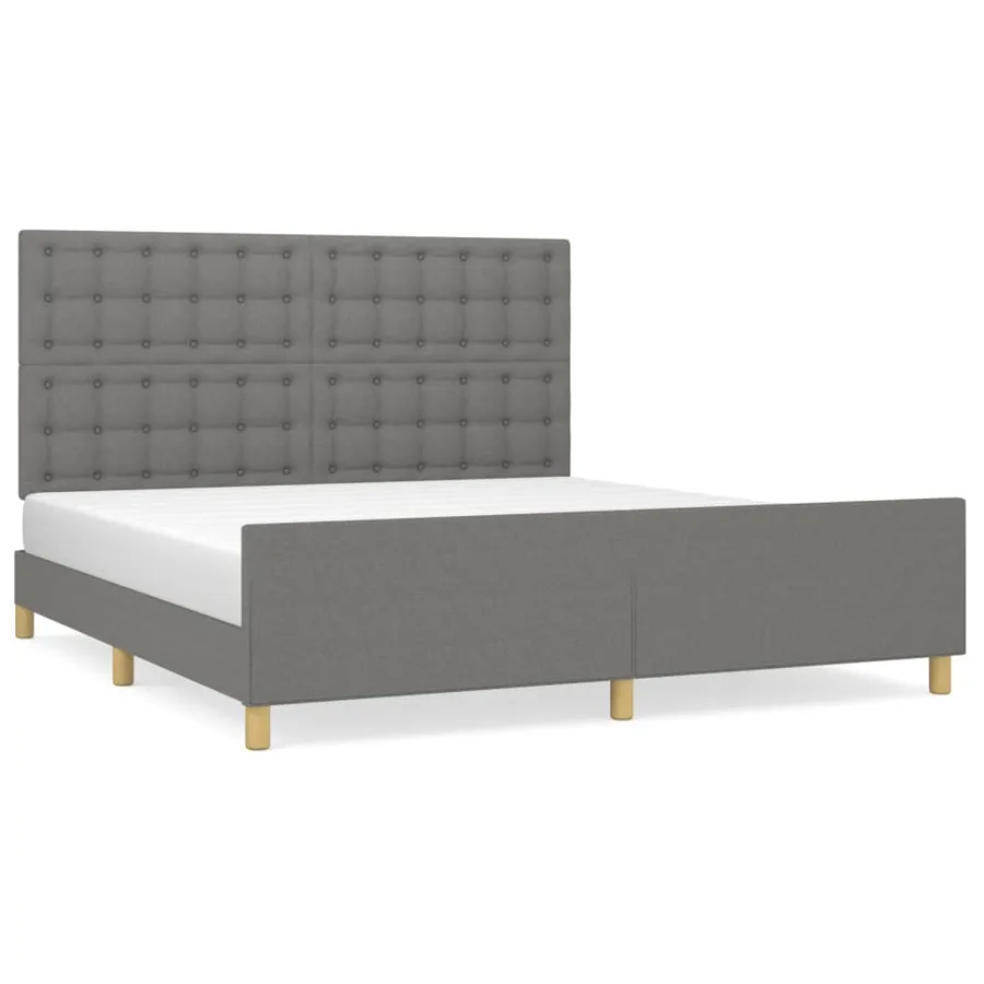 Cadre de lit sans matelas gris foncé tissu - 2