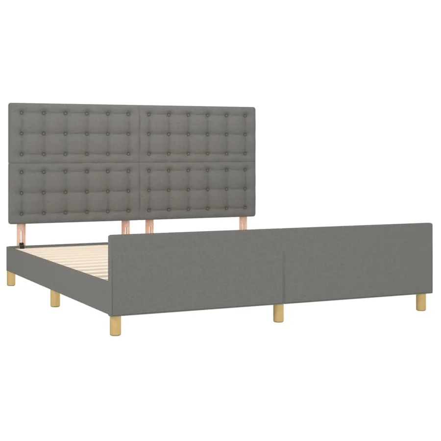 Cadre de lit sans matelas gris foncé tissu - 4