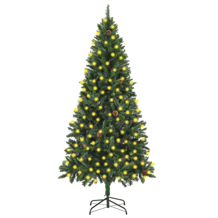 Arbre de Noël artificiel pré-éclairé pommes de pin vert 210 cm