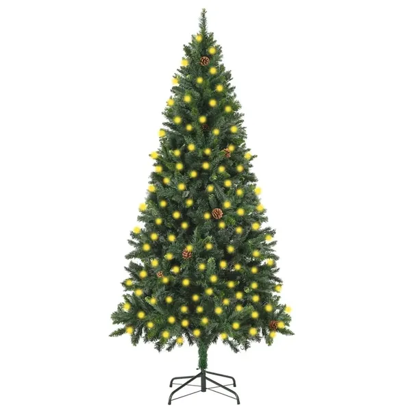 Arbre de Noël artificiel pré-éclairé pommes de pin vert 210 cm