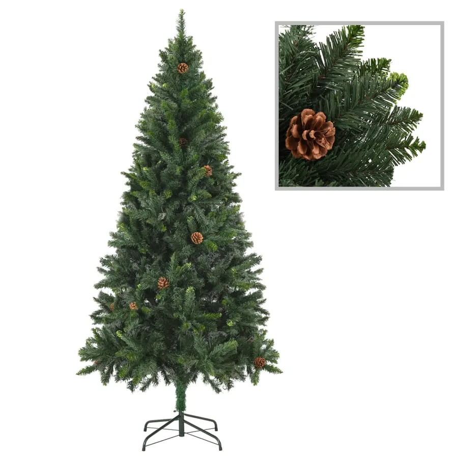 Arbre de Noël artificiel pré-éclairé pommes de pin vert 210 cm - 2