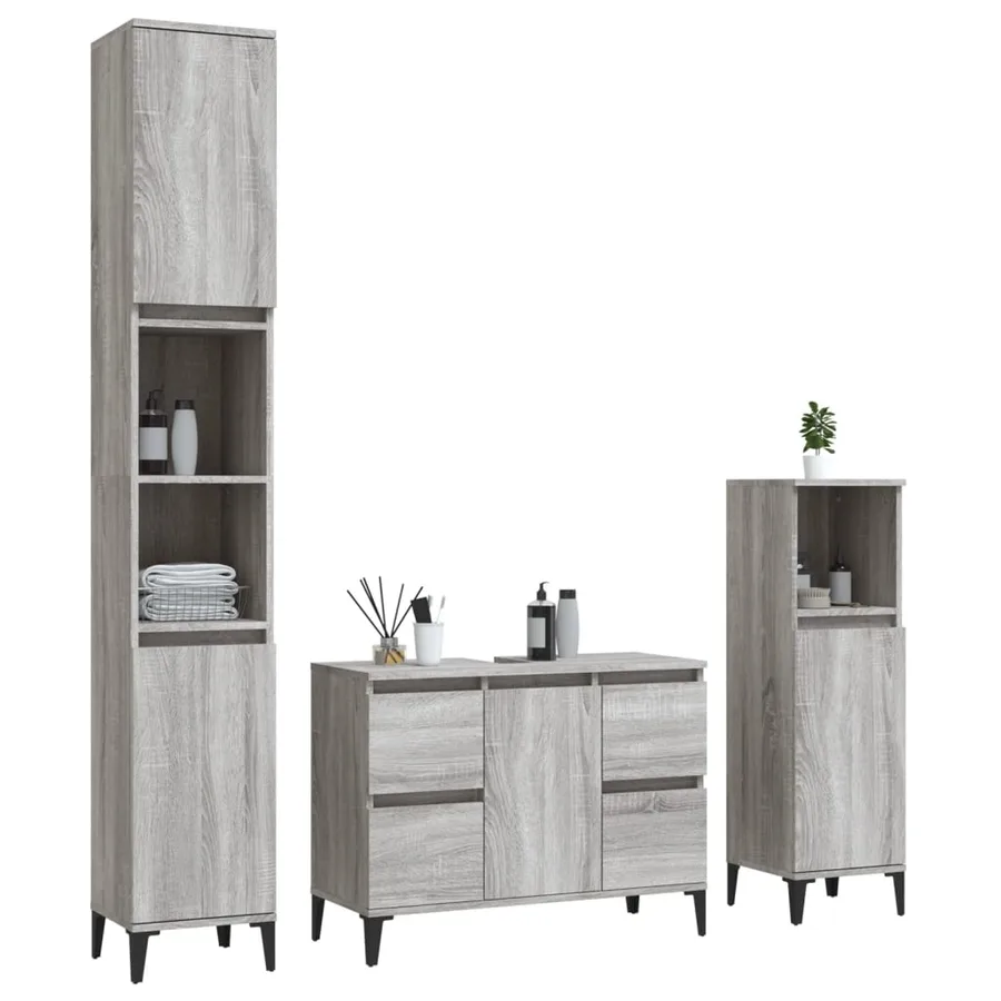 Ensemble de meubles de salle de bain 3 pcs Sonoma gris - 3