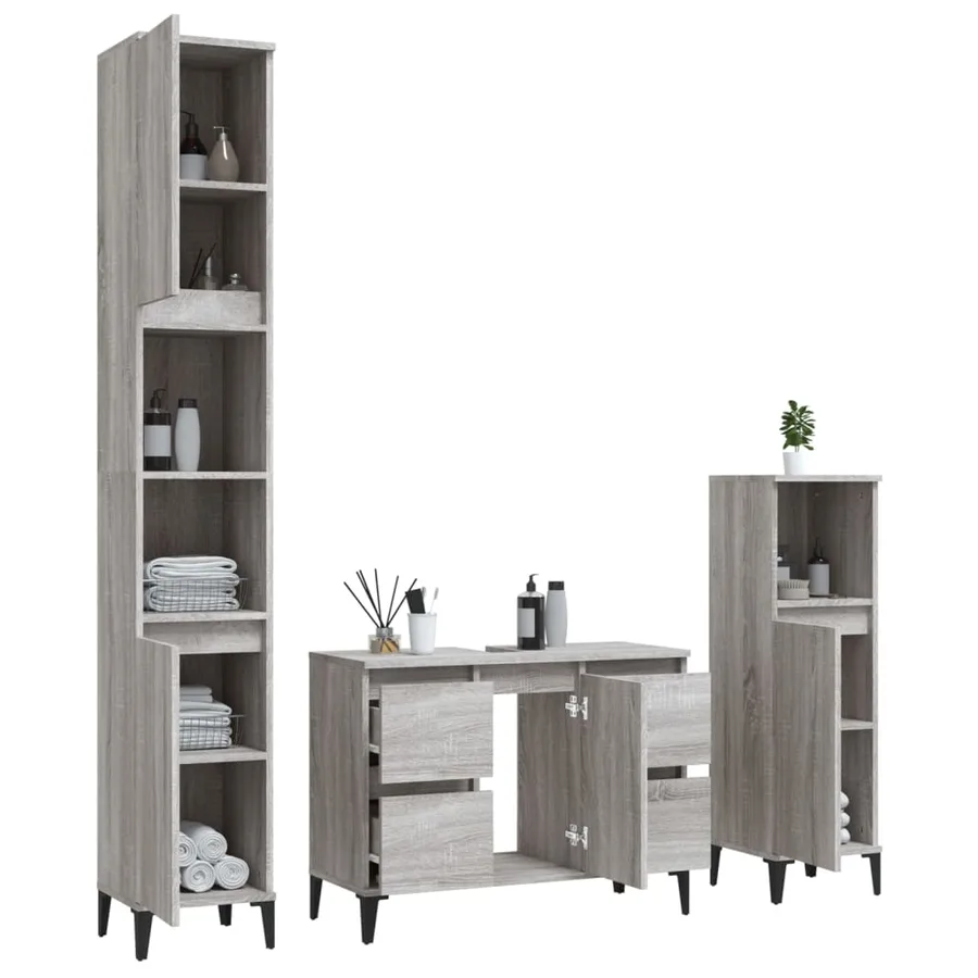 Ensemble de meubles de salle de bain 3 pcs Sonoma gris - 4