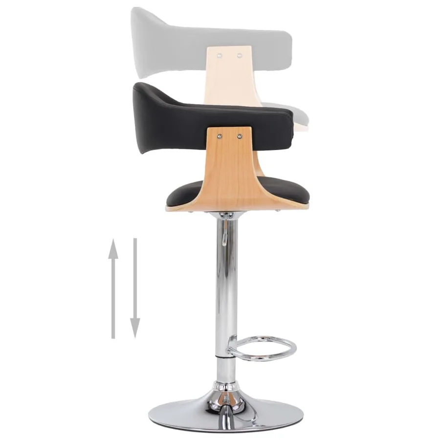 Tabourets de bar lot de 2 noir bois courbé et similicuir - 8