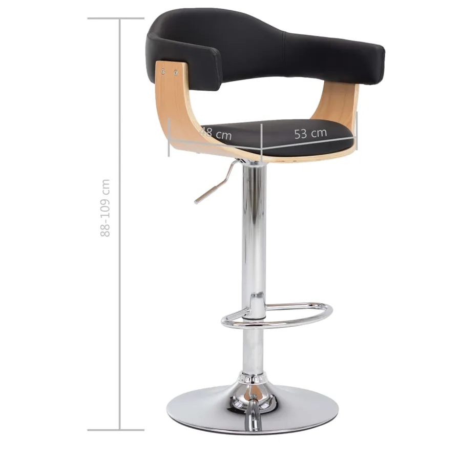 Tabourets de bar lot de 2 noir bois courbé et similicuir - 9