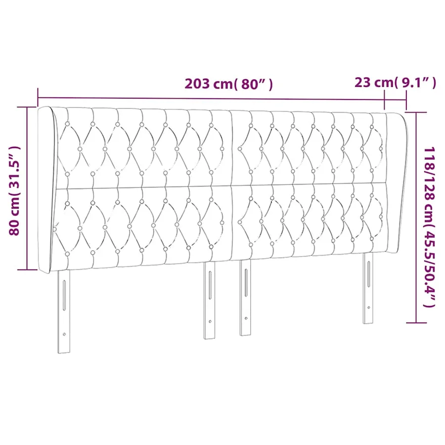 Tête de lit avec oreilles Bleu foncé 203x23x118/128 cm Velours - 9