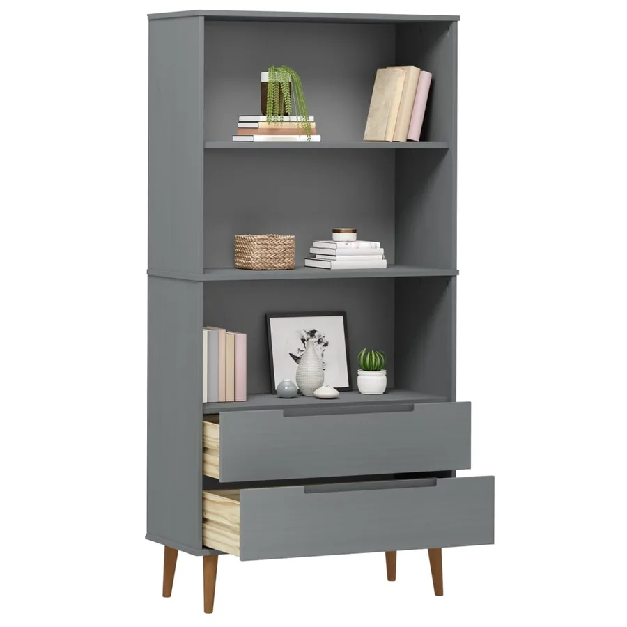 Bibliothèque MOLDE Gris 85x35x170,5 cm Bois massif de pin - 3