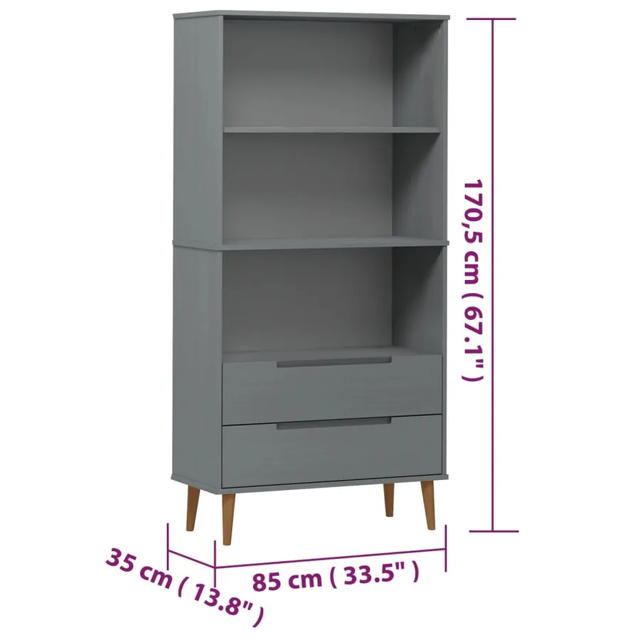 Bibliothèque MOLDE Gris 85x35x170,5 cm Bois massif de pin - 8