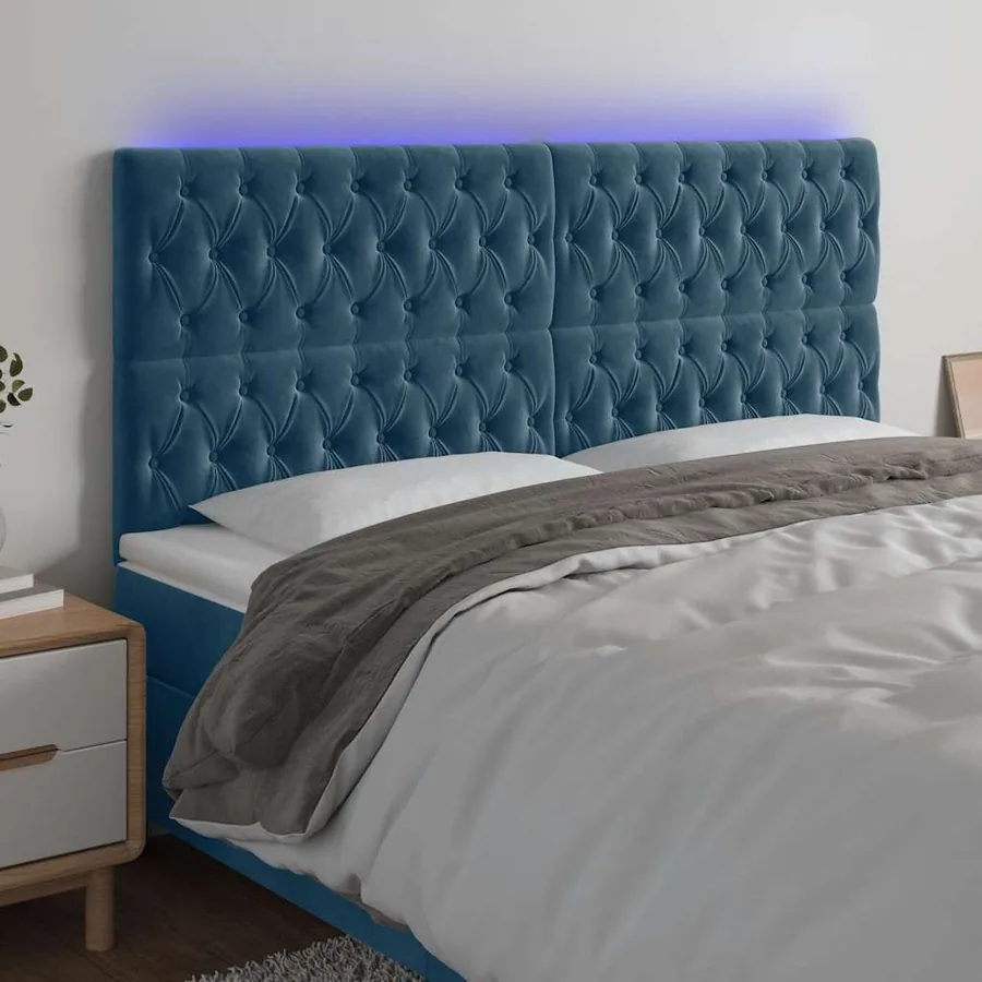 Tête de lit à LED Bleu foncé 200x7x118/128 cm Velours