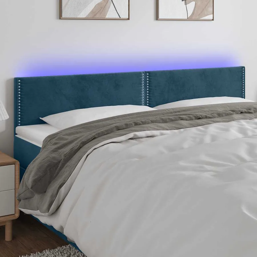Tête de lit à LED Bleu foncé 200x5x78/88 cm Velours