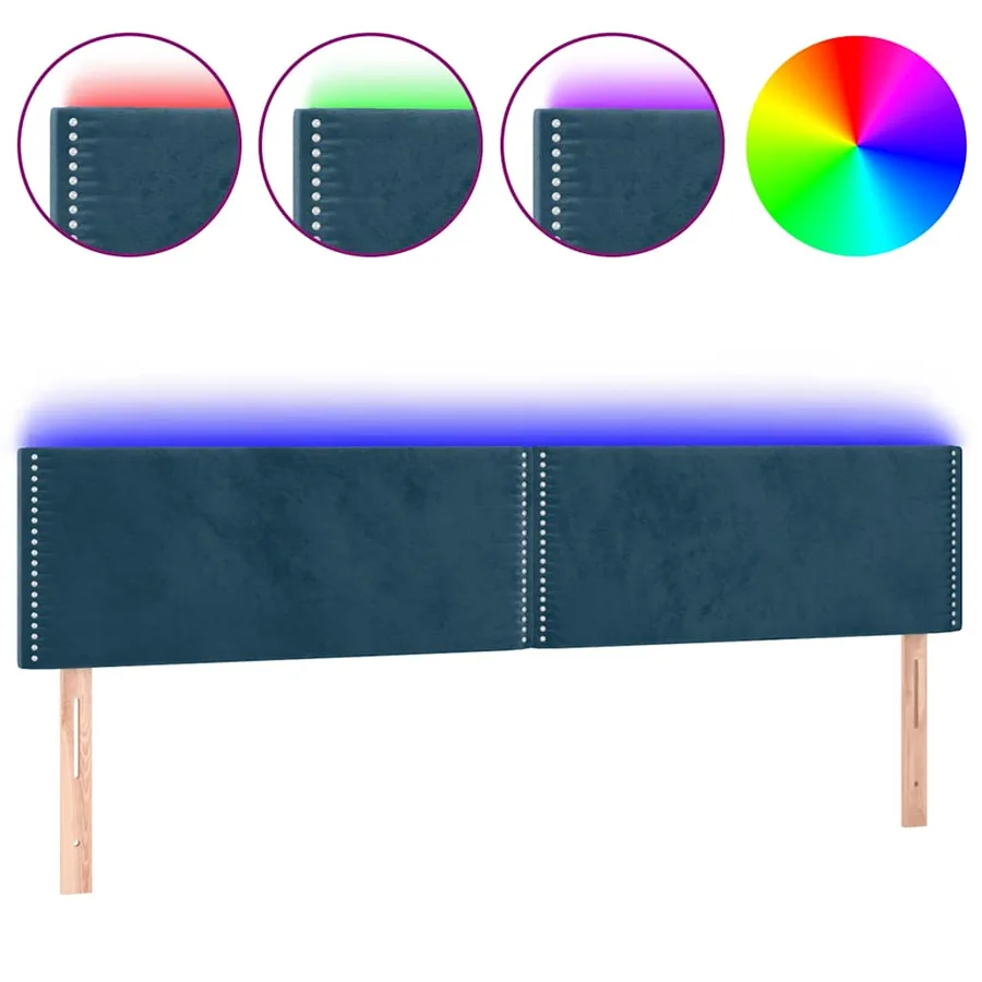 Tête de lit à LED Bleu foncé 200x5x78/88 cm Velours - 2