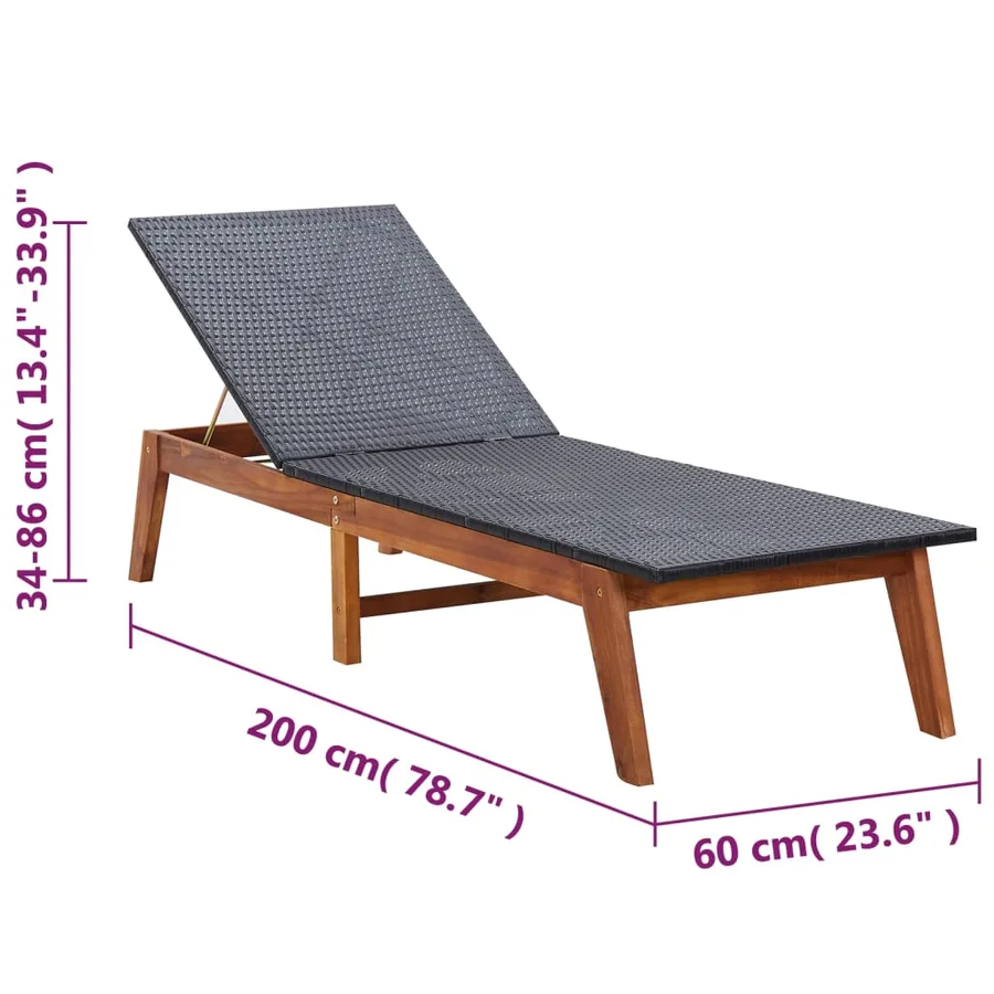 Chaise longue avec table Résine tressée et bois d'acacia massif - 10