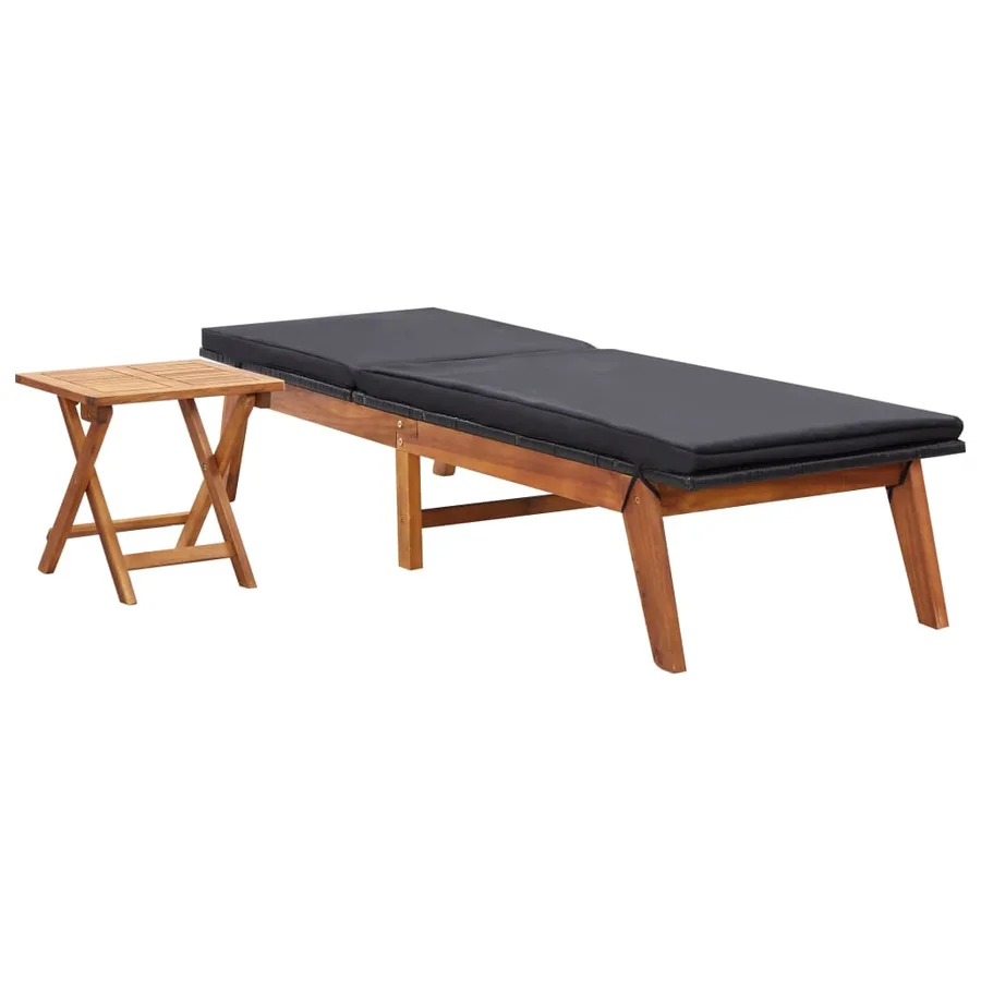 Chaise longue avec table Résine tressée et bois d'acacia massif - 2