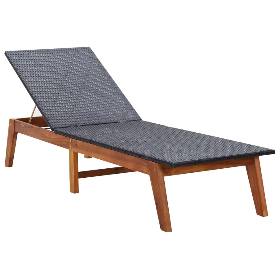Chaise longue avec table Résine tressée et bois d'acacia massif - 4