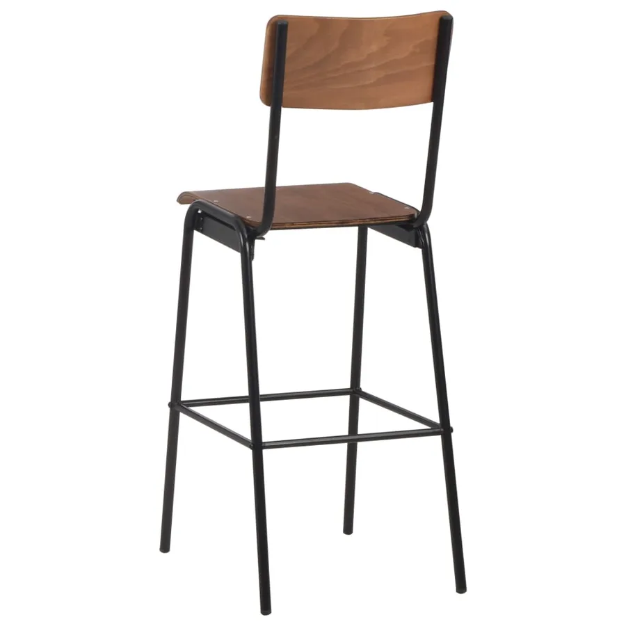 Tabourets de bar lot de 2 marron contreplaqué solide et acier - 5