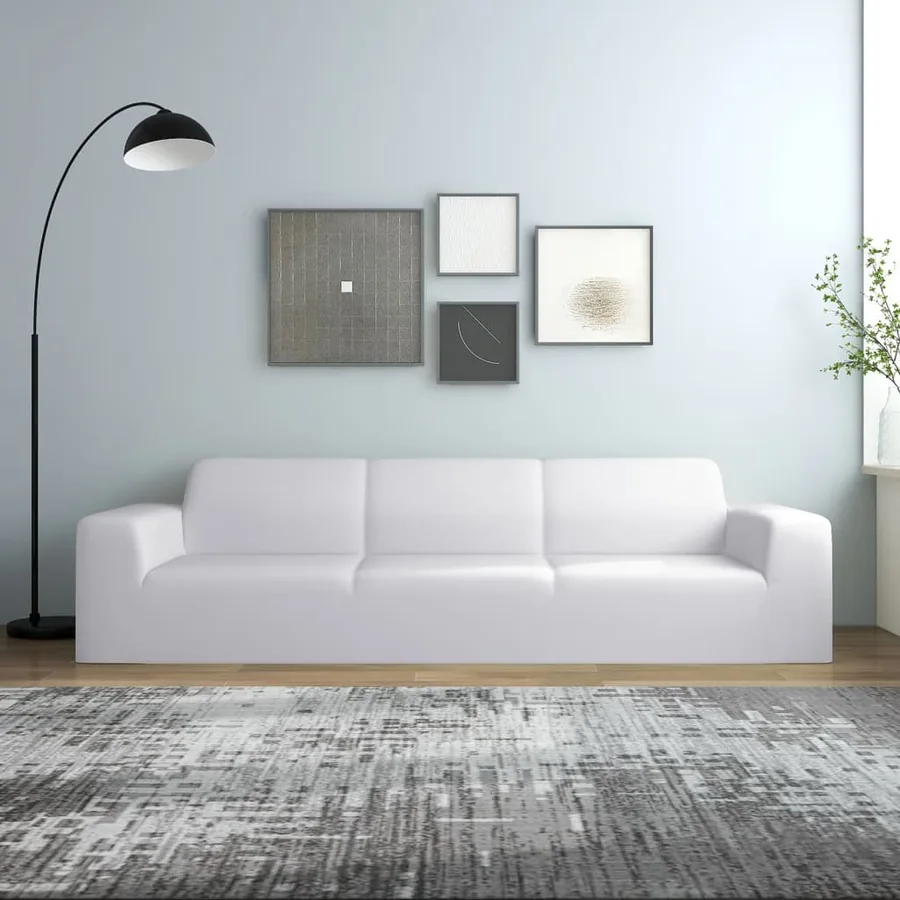 Housse extensible de canapé 4 places Blanc Jersey de polyester