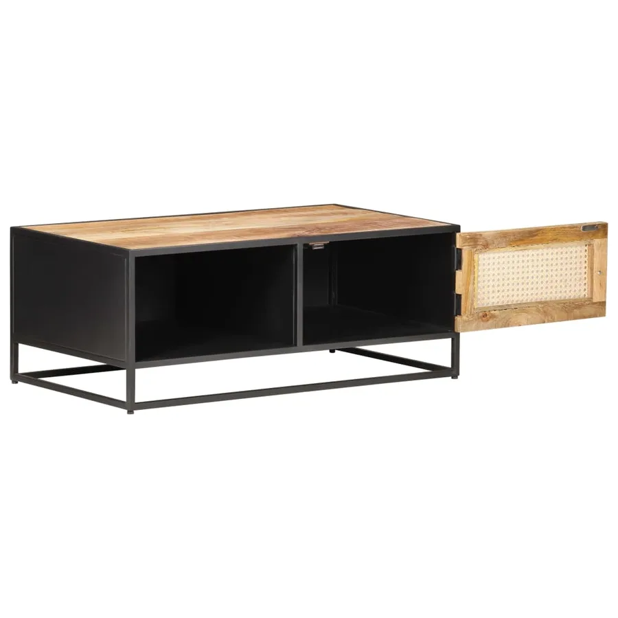 Table basse 90x50x35cm Bois de manguier brut et canne naturelle - 2