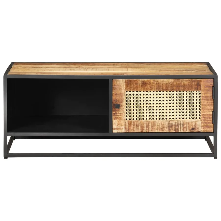 Table basse 90x50x35cm Bois de manguier brut et canne naturelle - 3
