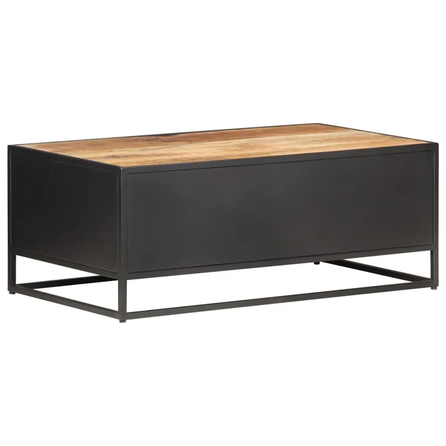 Table basse 90x50x35cm Bois de manguier brut et canne naturelle - 4