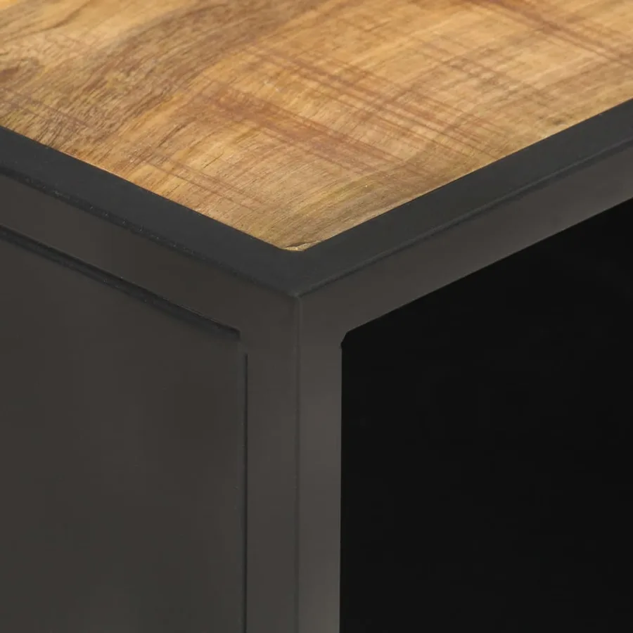 Table basse 90x50x35cm Bois de manguier brut et canne naturelle - 5