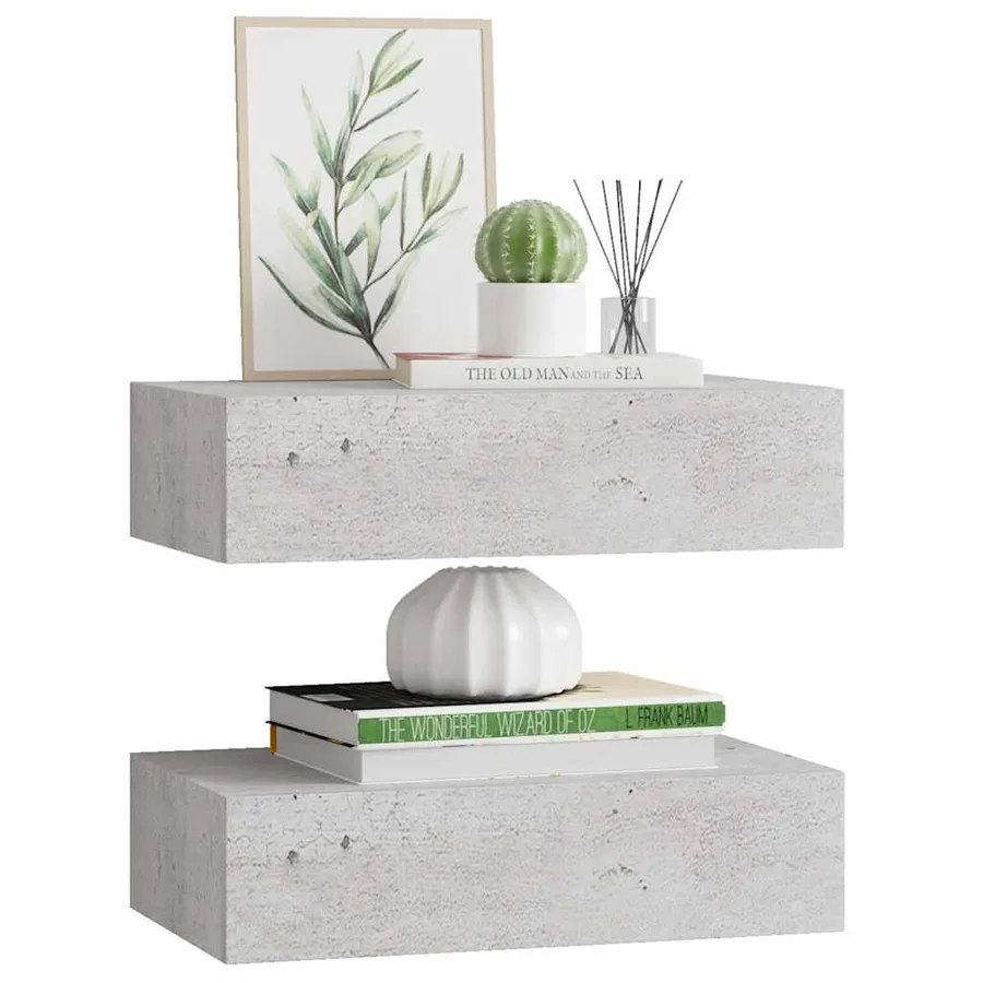 Étagères à tiroir murales 2 pcs Gris béton 40x23,5x10 cm MDF - 4