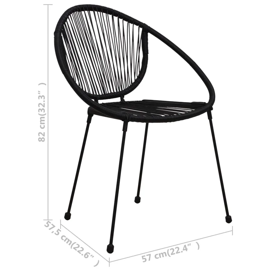 Ensemble à manger d'extérieur 3 pcs Rotin PVC Noir - 13