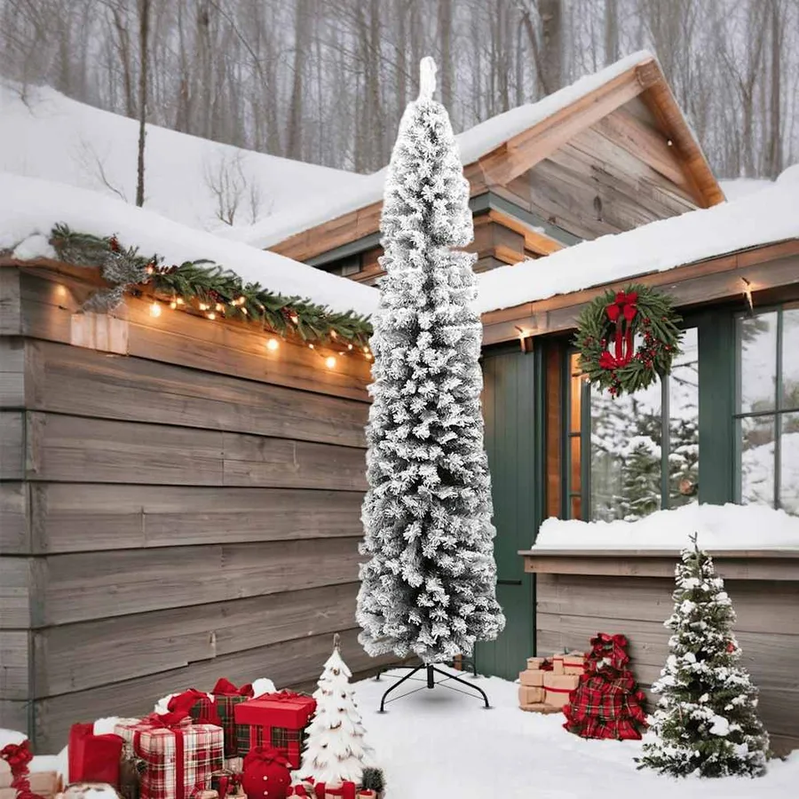 Sapin de Noël artificiel mince flocon de neige vert 240 cm PVC - 2