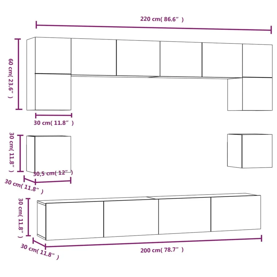 Ensemble de meubles TV 8 pcs Chêne fumé Bois d'ingénierie - 11